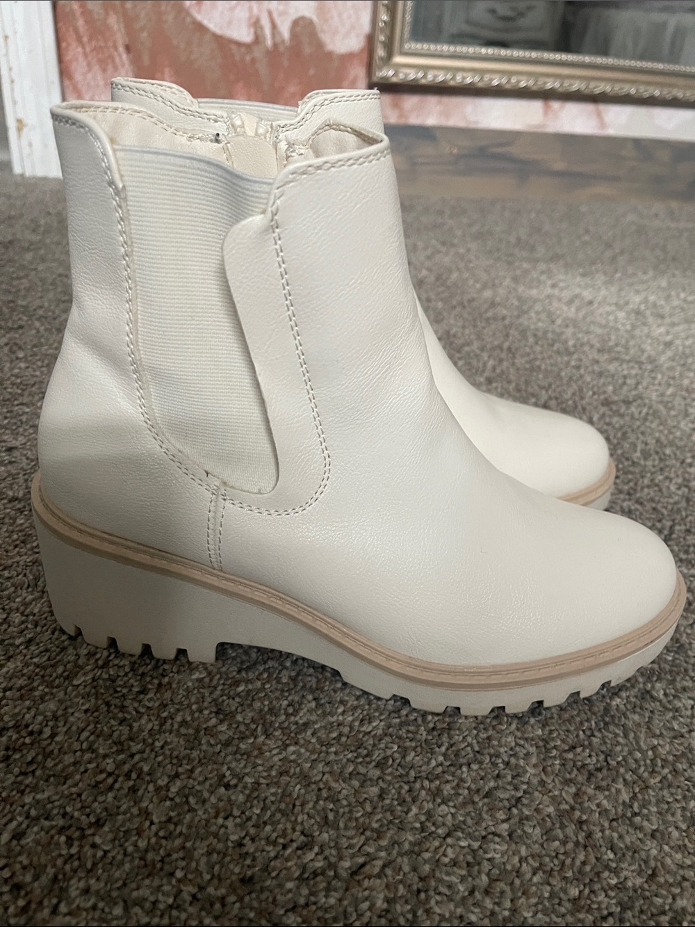 Buckle Cream Platform Chelsea Ankle Boots